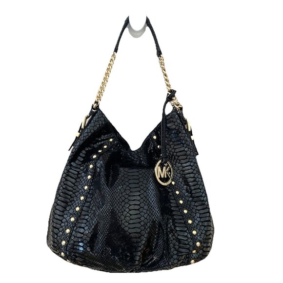 VTG Y2K MICHAEL KORS Middleton Leather Satchel Shoulder Bag Black Studded Chain - Picture 1 of 13